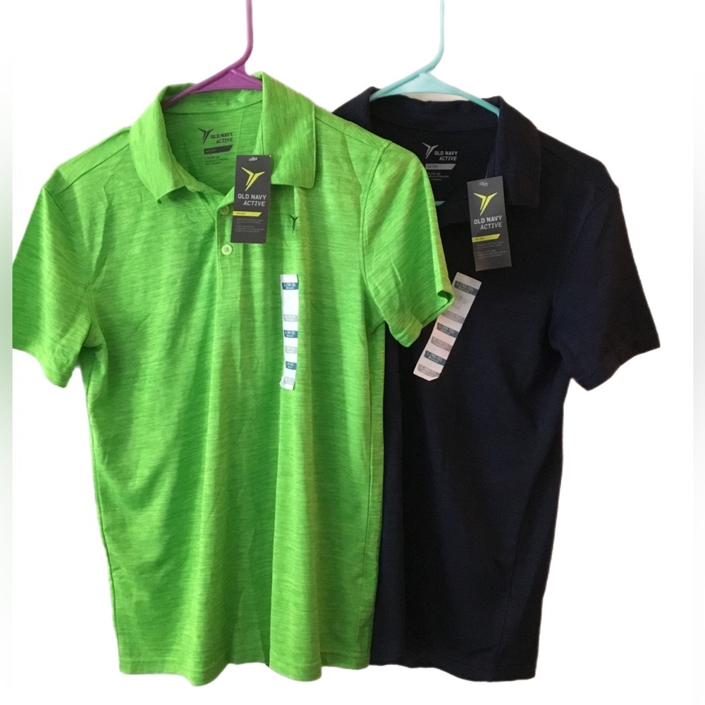 Pair of Boys Old Navy Active Polos— Neon Green and Navy